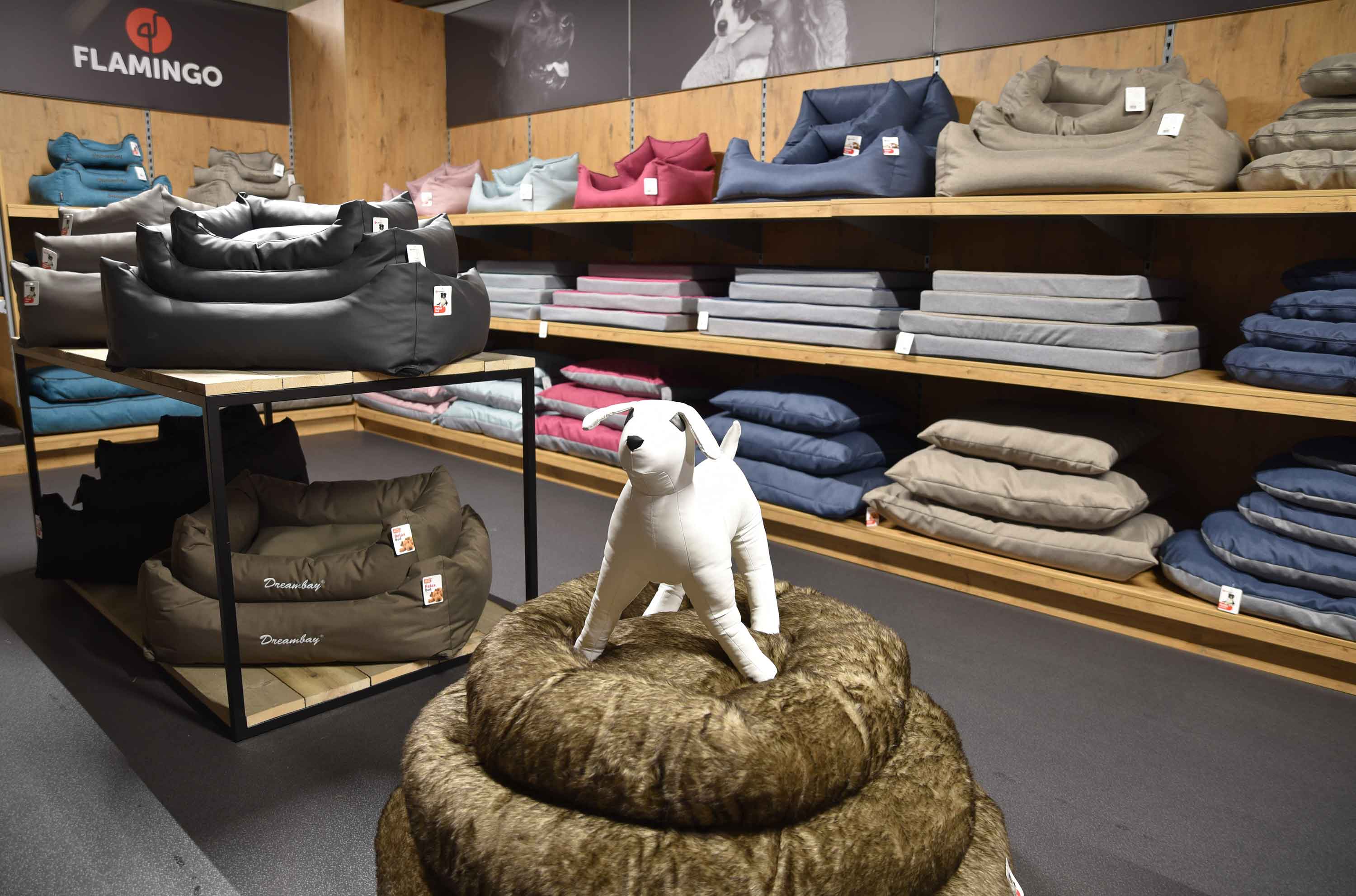 Flamingo Pet Products showroom dog beds